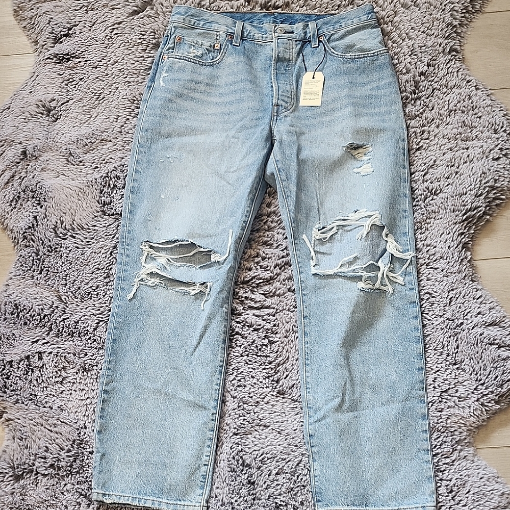Levi's Light Blue Distressed 501 90's Boyfriend Jeans